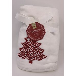 Balsam &‎ Fir Trading Co Christmas Hand Towel Set Red Trees Embroidered Holiday
